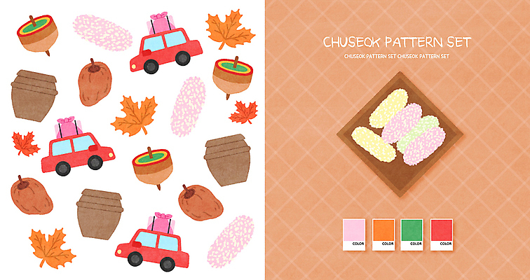 PSD 접시 백그라운드 단풍 패턴 일러스트 자동차 디저트 선물 사람없음 갈색 추석 가을 항아리 보따리 한과 팽이 곶감 유과 아기자기 국내일러스트 식기 계절 명절 음식 육상교통 컬러 컨셉 잎 무늬 감 놀이용품 전통음식 도자기 건과일 파일형식