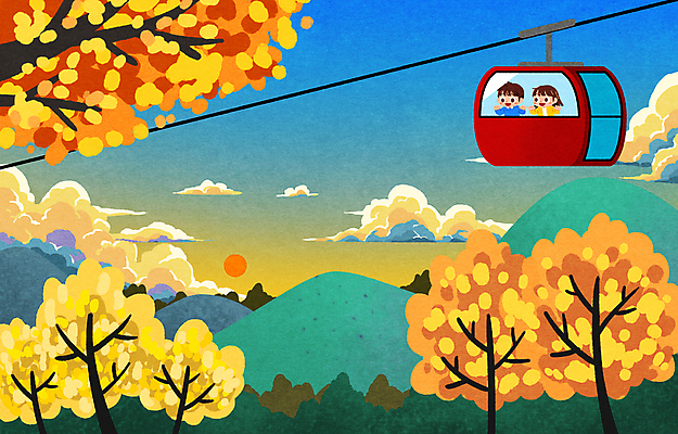 PSD 구름 커플 여자 남자 일러스트 단풍나무 산 풍경 상반신 성인 두명 태양 일몰 가을 관찰 구경 은행나무 감성 케이블카 성인만 국내일러스트 자연요소 나무 계절 컨셉 단풍 관계 모션 사람 노을 파일형식