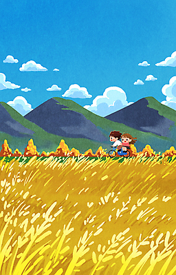 전신 PSD 구름 커플 여자 남자 일러스트 하늘 산 논 풍경 성인 두명 자전거 벼 가을 승차 힐링 감성 성인만 국내일러스트 자연요소 계절 컨셉 농업 관계 모션 곡류 사람 바이크 파일형식