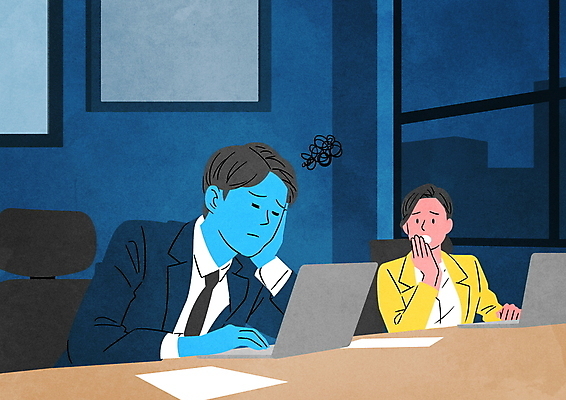 PSD 여자 남자 의자 일러스트 창문 앉기 상반신 성인 두명 파란색 노트북 눈감음 턱괴기 타이핑 비즈니스맨 비즈니스우먼 찡그림 지루함 무관심 집중 책상 문서 무기력증 우울감 우울증 성인만 정신건강 국내일러스트 감정 컬러 가구 컨셉 비즈니스 모션 표정 건강 사람 전자제품 직장인 질병 무기력 파일형식