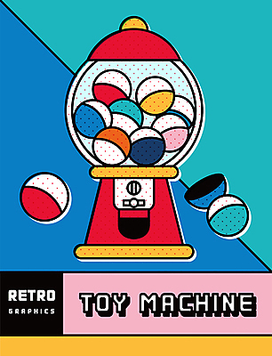 포스터 일러스트 공 사람없음 컬러풀 장난감 원형 플라스틱 오브젝트 복고 팝아트 뽑기머신 뉴트로 국내일러스트 AI파일 도형 컬러 재질 그림 파일형식 벡터