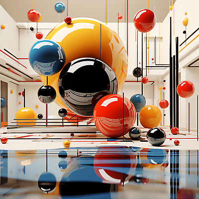 JPG 편집이미지 공 추상 사람없음 그래픽 컬러풀 반사 3D 공간 원형 구슬 디지털합성 직선 기하학 입체도형 편집소스 이미지편집 편집3D AI컴퓨터그래픽 AI콘텐츠 도형 선 컬러 무늬 입체 파일형식