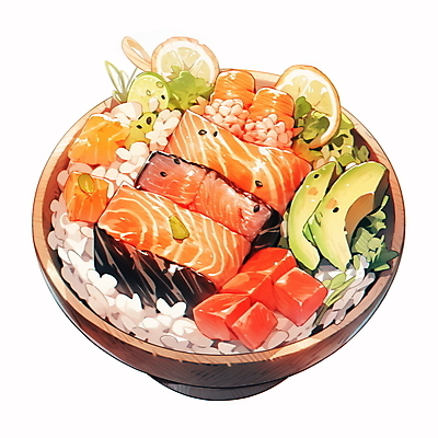 JPG 음식 일러스트 사람없음 일본 덮밥 연어 아보카도 연어요리 일본음식 연어덮밥 국내일러스트 AI일러스트 AI콘텐츠 아시아 과일 어류 파일형식