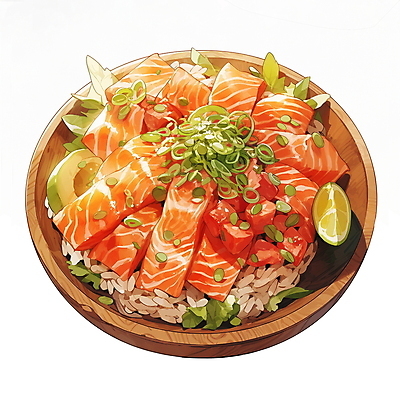 JPG 음식 일러스트 사람없음 일본 덮밥 연어 연어요리 일본음식 연어덮밥 국내일러스트 AI일러스트 AI콘텐츠 아시아 어류 파일형식