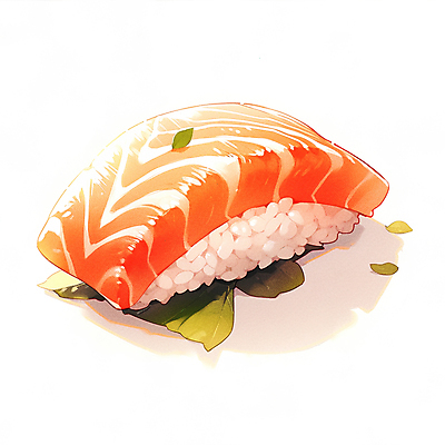 JPG 음식 잎 일러스트 사람없음 일본 초밥 연어 연어요리 연어초밥 연어회 일본음식 국내일러스트 AI일러스트 AI콘텐츠 식물 아시아 어류 생선회 파일형식