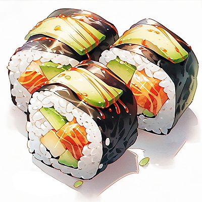 JPG 음식 일러스트 사람없음 일본 롤 연어 김초밥 아보카도 롤스시 일본음식 국내일러스트 AI일러스트 AI콘텐츠 아시아 과일 어류 초밥 파일형식