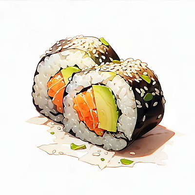 JPG 음식 일러스트 사람없음 일본 롤 연어 김초밥 아보카도 롤스시 일본음식 국내일러스트 AI일러스트 AI콘텐츠 아시아 과일 어류 초밥 파일형식