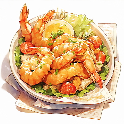 JPG 그릇 음식 일러스트 방울토마토 사람없음 일본 샐러드 새우튀김 일본음식 국내일러스트 AI일러스트 AI콘텐츠 식기 아시아 토마토 새우 튀김 파일형식