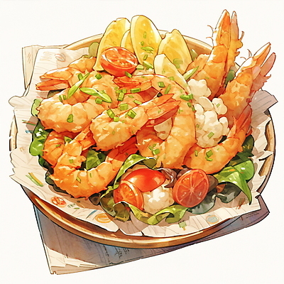 JPG 그릇 음식 일러스트 방울토마토 사람없음 일본 샐러드 새우튀김 일본음식 국내일러스트 AI일러스트 AI콘텐츠 식기 아시아 토마토 새우 튀김 파일형식