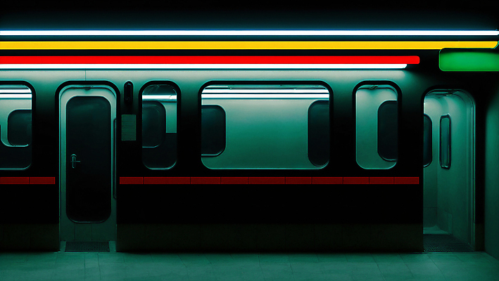 JPG 편집이미지 라이프스타일 선 창문 사람없음 빛 문 전철 디지털합성 네온 청록색 편집실사 AI포토 AI콘텐츠 육상교통 컬러 대중교통 생활 CG 파일형식