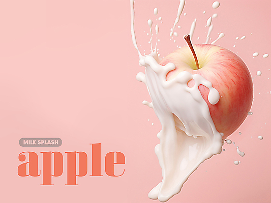 PSD 편집이미지 분홍색 사람없음 우유 물방울 사과 뿌리기 튀는물 파스텔톤 스플래쉬 이미지편집 컬러 과일 모션 유제품 액체표현 파일형식
