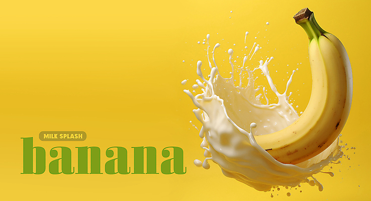 PSD 편집이미지 바나나 사람없음 노란색 우유 물방울 뿌리기 튀는물 스플래쉬 이미지편집 컬러 과일 모션 유제품 액체표현 파일형식