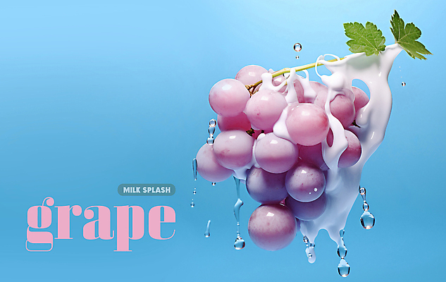 PSD 편집이미지 하늘색 잎 포도 사람없음 우유 물방울 뿌리기 튀는물 파스텔톤 스플래쉬 이미지편집 식물 컬러 과일 모션 유제품 파란색 액체표현 파일형식