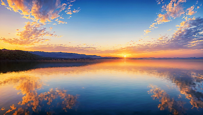 JPG 구름 편집이미지 하늘 산 풍경 사람없음 야외 강 반사 일몰 편집실사 AI포토 AI콘텐츠 자연요소 노을 CG 파일형식