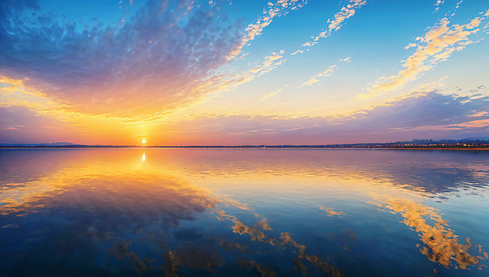 JPG 구름 편집이미지 하늘 풍경 사람없음 야외 강 반사 일몰 편집실사 AI포토 AI콘텐츠 자연요소 노을 CG 파일형식