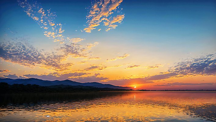 JPG 구름 편집이미지 하늘 산 풍경 사람없음 야외 강 반사 일몰 편집실사 AI포토 AI콘텐츠 자연요소 노을 CG 파일형식