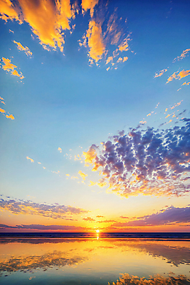 JPG 구름 편집이미지 하늘 풍경 사람없음 야외 강 반사 일몰 편집실사 AI포토 AI콘텐츠 자연요소 노을 CG 파일형식