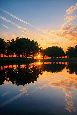 JPG 구름 편집이미지 하늘 풍경 사람없음 야외 강 반사 일몰 편집실사 AI포토 AI콘텐츠 자연요소 노을 CG 파일형식