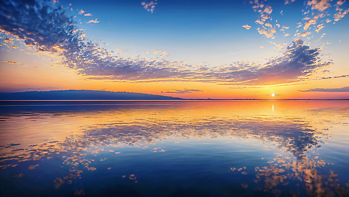 JPG 구름 편집이미지 하늘 풍경 사람없음 야외 강 반사 일몰 편집실사 AI포토 AI콘텐츠 자연요소 노을 CG 파일형식
