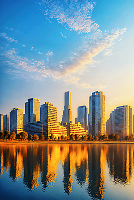 JPG 구름 편집이미지 하늘 풍경 빌딩 사람없음 야외 강 반사 일몰 도시 편집실사 AI포토 AI콘텐츠 자연요소 건물 노을 CG 파일형식