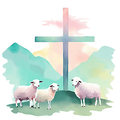 PSD 기독교 십자가 일러스트 수채화 사람없음 컬러풀 양 국내일러스트 종교 컬러 포유류 파일형식