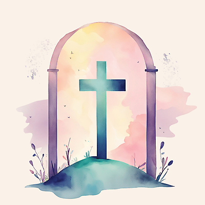 PSD 기독교 십자가 일러스트 수채화 사람없음 컬러풀 비석 아치 국내일러스트 종교 컬러 파일형식