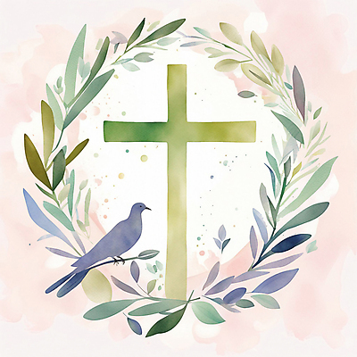 PSD 기독교 십자가 일러스트 수채화 사람없음 컬러풀 평화 원형 풀잎 비둘기 국내일러스트 도형 종교 컬러 컨셉 잎 조류 풀_식물 파일형식