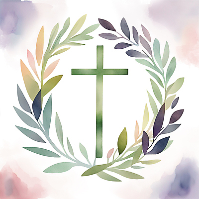 PSD 기독교 십자가 일러스트 수채화 사람없음 컬러풀 풀잎 국내일러스트 종교 컬러 잎 풀_식물 파일형식
