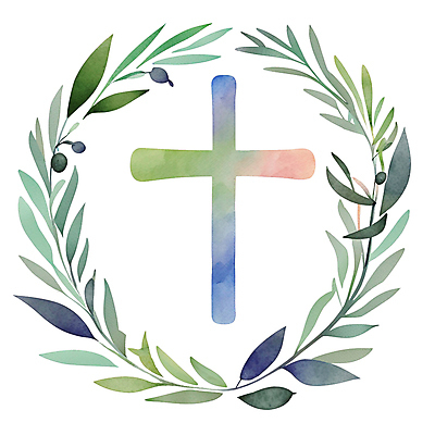 PSD 기독교 십자가 일러스트 수채화 사람없음 컬러풀 풀잎 올리브 국내일러스트 열매 종교 컬러 잎 풀_식물 파일형식