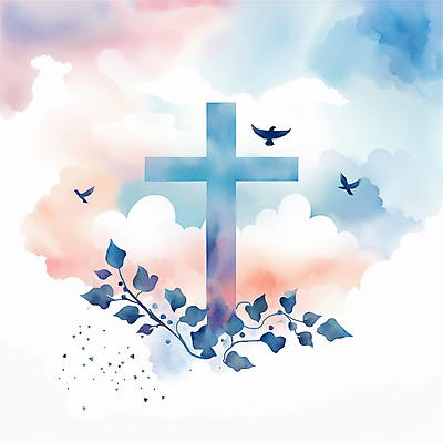 PSD 구름 기독교 십자가 일러스트 하늘 수채화 사람없음 컬러풀 평화 덩굴 비둘기 국내일러스트 자연요소 식물 종교 컬러 컨셉 조류 파일형식