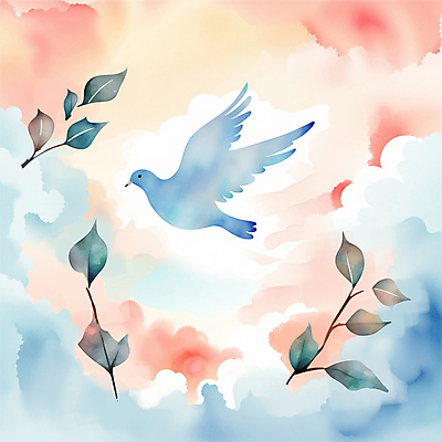 PSD 구름 기독교 일러스트 하늘 나뭇잎 수채화 사람없음 컬러풀 평화 비둘기 국내일러스트 자연요소 종교 컬러 컨셉 잎 조류 파일형식