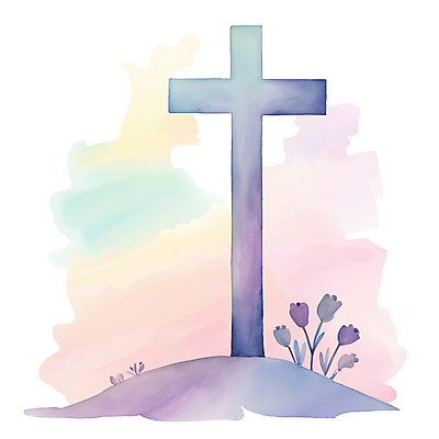 PSD 꽃 기독교 십자가 일러스트 수채화 사람없음 컬러풀 국내일러스트 식물 종교 컬러 파일형식