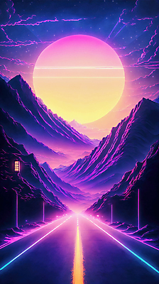 JPG 편집이미지 도로 선 하늘 미래 산 거리 사람없음 컬러풀 태양 네온 형광 이미지편집 편집실사 AI컴퓨터그래픽 AI콘텐츠 자연요소 길 컬러 컨셉 교통시설 빛 CG 파일형식