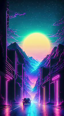 JPG 구름 편집이미지 도로 선 자동차 밤하늘 미래 산 거리 사람없음 컬러풀 태양 도시 네온 형광 이미지편집 편집실사 AI컴퓨터그래픽 AI콘텐츠 자연요소 길 육상교통 컬러 컨셉 교통시설 하늘 빛 야간 CG 파일형식