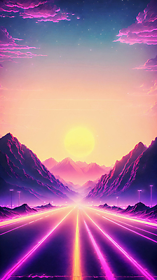 JPG 구름 편집이미지 도로 선 하늘 미래 산 사람없음 컬러풀 태양 네온 형광 이미지편집 편집실사 AI컴퓨터그래픽 AI콘텐츠 자연요소 길 컬러 컨셉 교통시설 빛 CG 파일형식