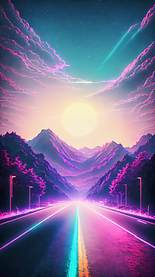 JPG 구름 편집이미지 도로 선 하늘 미래 산 사람없음 컬러풀 태양 네온 형광 이미지편집 편집실사 AI컴퓨터그래픽 AI콘텐츠 자연요소 길 컬러 컨셉 교통시설 빛 CG 파일형식