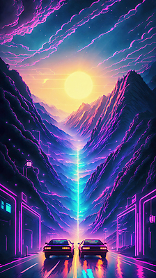 JPG 구름 편집이미지 도로 선 자동차 하늘 미래 산 거리 사람없음 건물 컬러풀 태양 도시 네온 형광 이미지편집 편집실사 AI컴퓨터그래픽 AI콘텐츠 자연요소 건축물 길 육상교통 컬러 컨셉 교통시설 빛 CG 파일형식