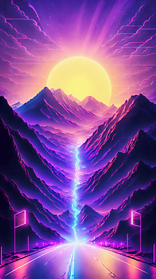 JPG 구름 편집이미지 도로 선 하늘 미래 산 사람없음 컬러풀 태양 네온 형광 이미지편집 편집실사 AI컴퓨터그래픽 AI콘텐츠 자연요소 길 컬러 컨셉 교통시설 빛 CG 파일형식