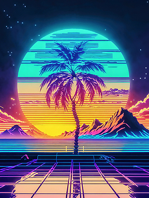 JPG 구름 편집이미지 선 하늘 미래 산 사람없음 컬러풀 야자수 태양 네온 형광 이미지편집 편집실사 AI컴퓨터그래픽 AI콘텐츠 자연요소 나무 컬러 컨셉 빛 CG 파일형식