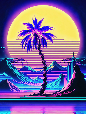 JPG 편집이미지 선 하늘 미래 산 사람없음 컬러풀 야자수 태양 네온 형광 이미지편집 편집실사 AI컴퓨터그래픽 AI콘텐츠 자연요소 나무 컬러 컨셉 빛 CG 파일형식