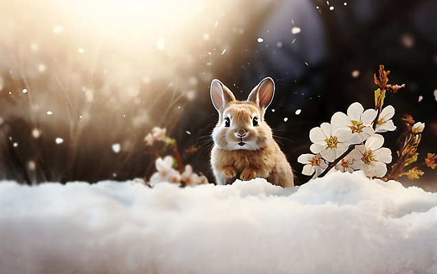 JPG 편집이미지 꽃잎 꽃 설경 사람없음 설원 나뭇가지 토끼 디지털합성 눈내림 편집소스 눈덮임 편집실사 AI포토 AI콘텐츠 나무 식물 컨셉 겨울 포유류 눈_날씨 풍경 반려동물 CG 파일형식