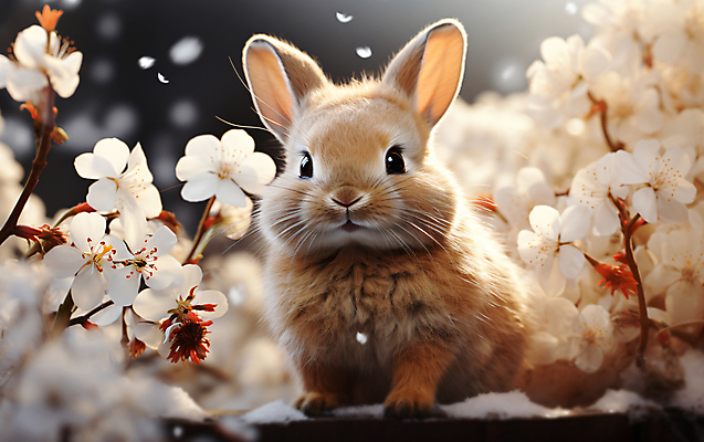 JPG 편집이미지 꽃잎 꽃 설경 사람없음 설원 나뭇가지 토끼 디지털합성 눈내림 편집소스 편집실사 AI포토 AI콘텐츠 나무 식물 겨울 포유류 눈_날씨 풍경 반려동물 CG 파일형식