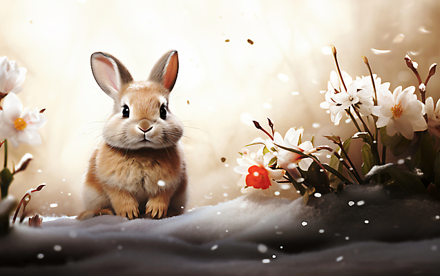 JPG 편집이미지 꽃잎 꽃 설경 사람없음 설원 토끼 디지털합성 눈내림 편집소스 눈덮임 편집실사 AI포토 AI콘텐츠 식물 컨셉 겨울 포유류 눈_날씨 풍경 반려동물 CG 파일형식