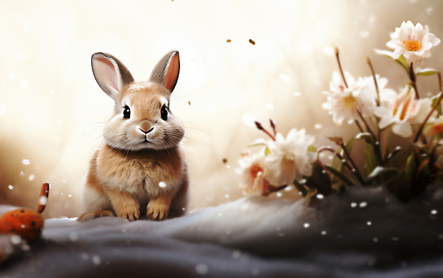 JPG 편집이미지 꽃잎 꽃 설경 사람없음 설원 토끼 디지털합성 눈내림 편집소스 눈덮임 편집실사 AI포토 AI콘텐츠 식물 컨셉 겨울 포유류 눈_날씨 풍경 반려동물 CG 파일형식