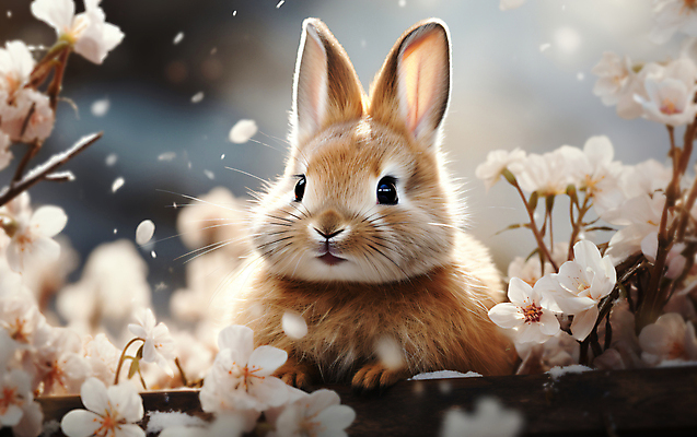 JPG 편집이미지 꽃잎 꽃 설경 사람없음 설원 나뭇가지 토끼 디지털합성 눈내림 편집소스 편집실사 AI포토 AI콘텐츠 나무 식물 겨울 포유류 눈_날씨 풍경 반려동물 CG 파일형식