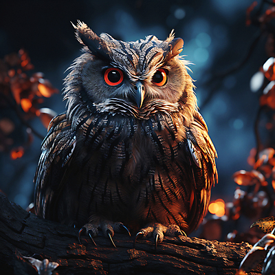 JPG 편집이미지 단풍나무 사람없음 나뭇가지 야간 디지털합성 부엉이 편집소스 편집실사 AI컴퓨터그래픽 AI콘텐츠 자연요소 나무 단풍 조류 CG 파일형식