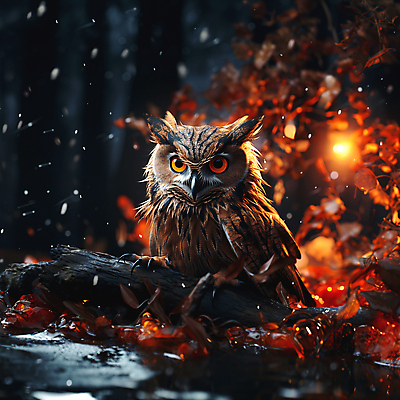 JPG 편집이미지 단풍나무 사람없음 빛 나뭇가지 야간 디지털합성 부엉이 편집소스 편집실사 AI컴퓨터그래픽 AI콘텐츠 자연요소 나무 단풍 조류 CG 파일형식