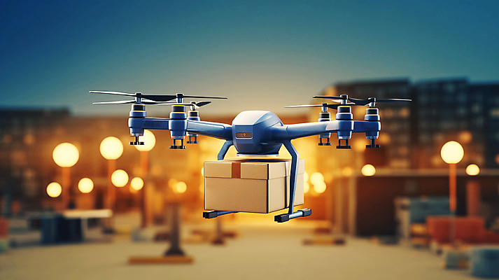 JPG 편집이미지 하늘 사람없음 야외 아웃포커스 화물 운반 배송 택배상자 빛망울 드론 물류창고 편집실사 AI포토 AI콘텐츠 촬영기법 빛 상자 운송업 창고 CG 택배 파일형식