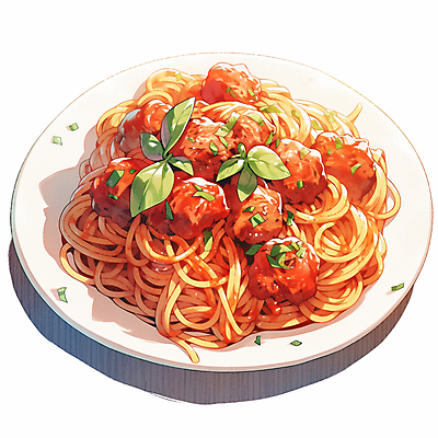 JPG 접시 일러스트 사람없음 이탈리아음식 토마토소스 미트볼스파게티 맛있는 국내일러스트 AI일러스트 AI콘텐츠 식기 서양음식 스파게티 소스_음식 미트볼 파일형식