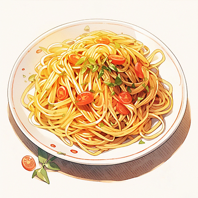 JPG 접시 토마토 일러스트 스파게티 사람없음 이탈리아음식 맛있는 국내일러스트 AI일러스트 AI콘텐츠 식기 채소 파스타 서양음식 파일형식